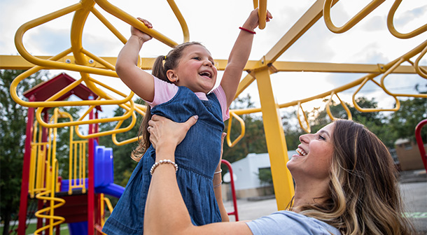 Playing with your child at a park is a meaningful and fun activity.